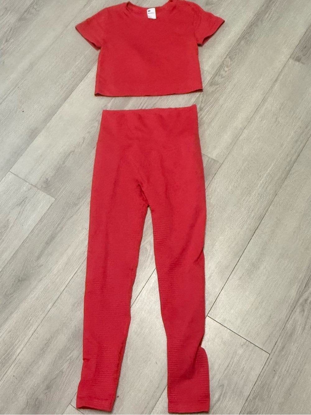 All In Motion Red Waffle Weave 2 Piece Activewear Set Crop Top Leggings Womens M